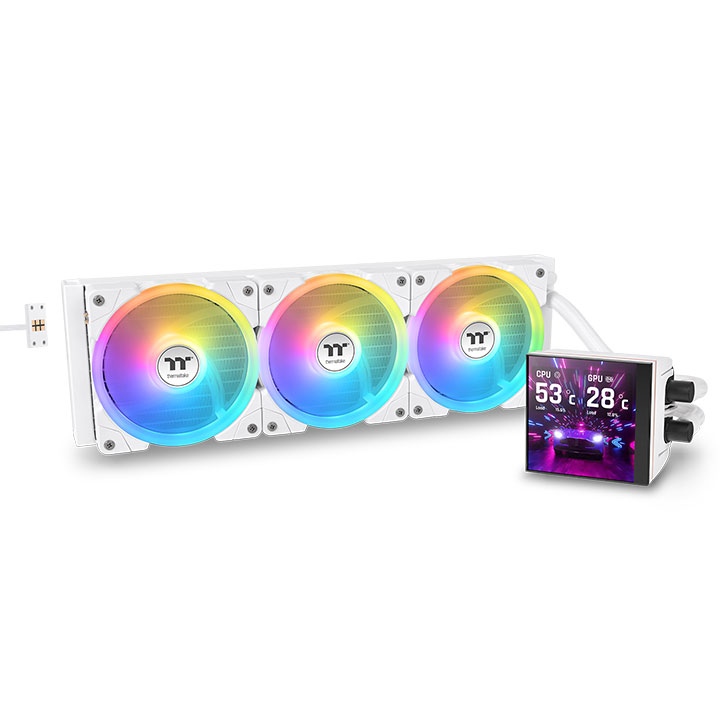 خنک کننده پردازنده ترمالتک مدل MAGFLOE 360 ULTRA ARGB SNOW - Supports the New TT RGB PLUS 3.0 Software/ Real-time Information/ Local Weather & Time/Image & Video