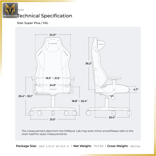 صندلی گیمینگ دی ایکس ریسر مدل DXRACER Tank Series 2025 XXL Black White رنگ مشکی سفید